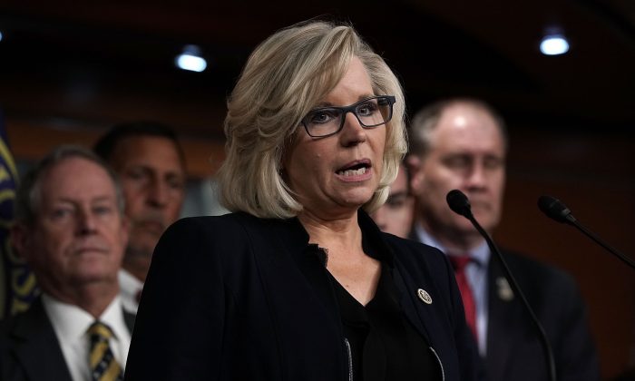 Rep. Liz Cheney (R-WY) speaks during a news conference on Capitol Hill in Washington on Feb. 7, 2018. (Alex Wong/Getty Images)