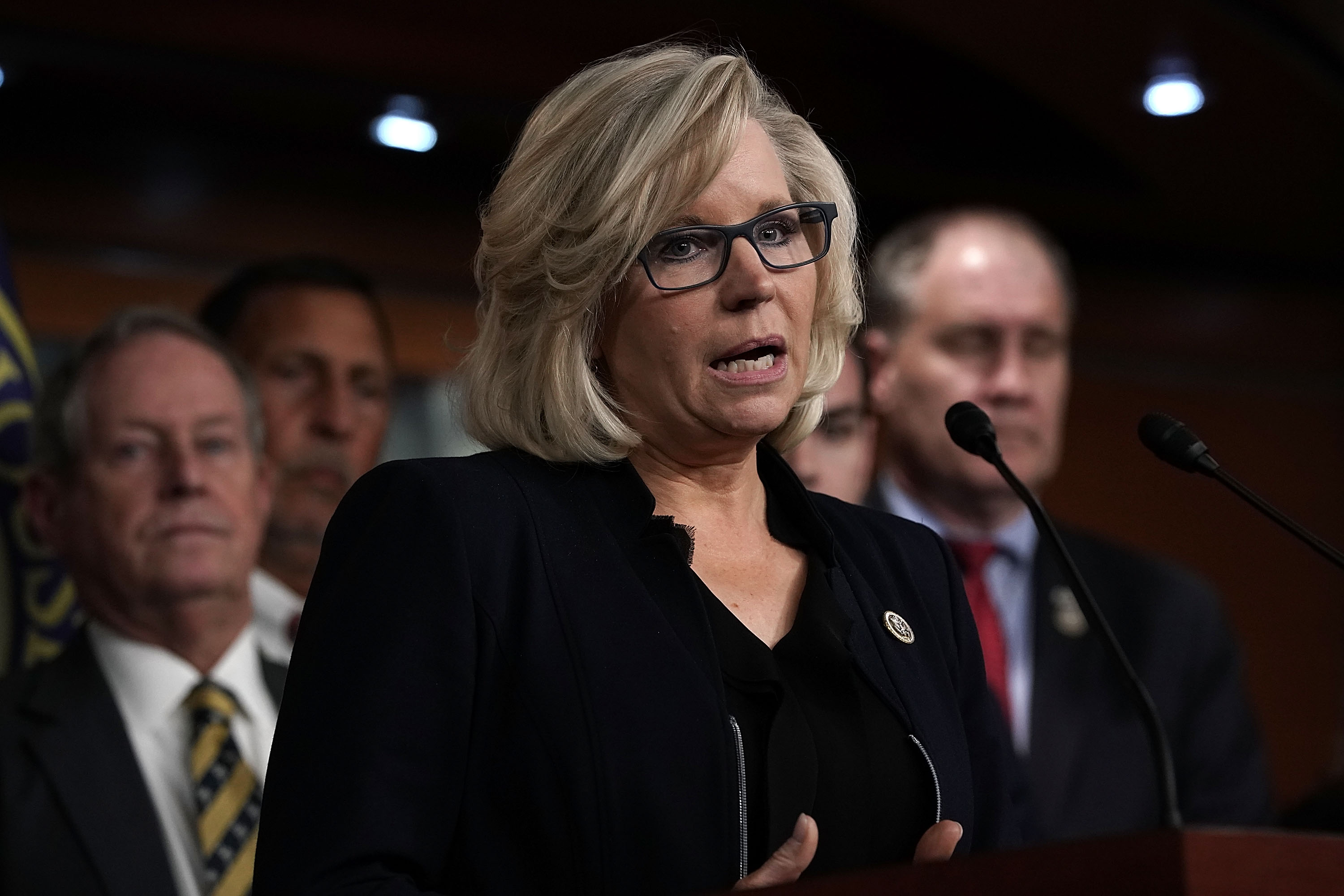Rep. Liz Cheney (R-WY) speaks during a news conference