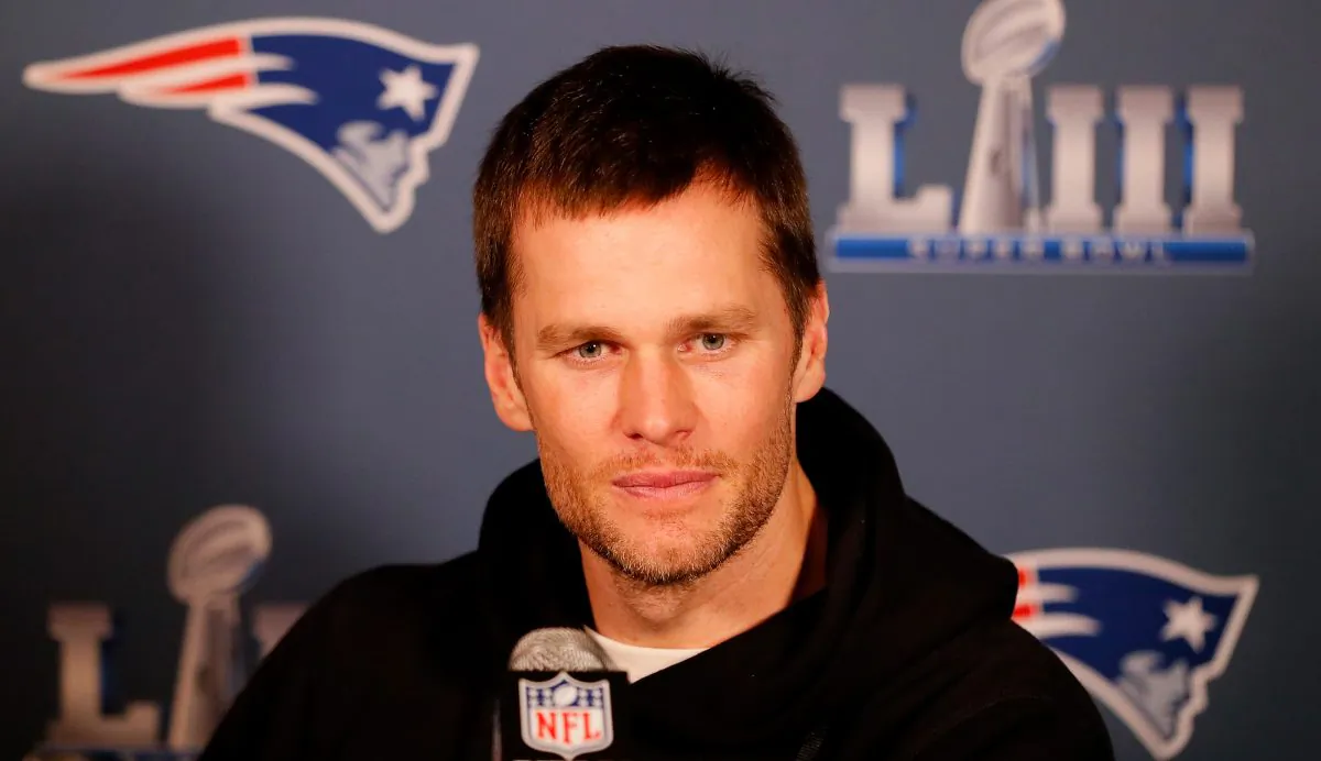 Tom Brady #12 of the New England Patriots speaks to the media on Jan. 29, 2019. (Kevin C. Cox/Getty Images)