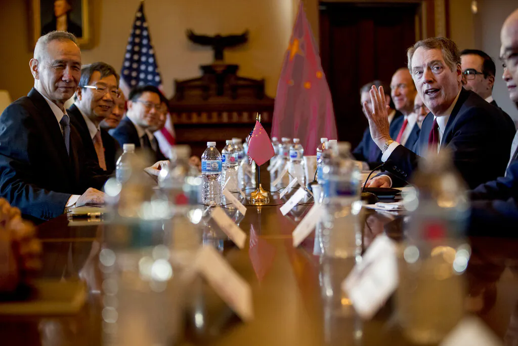 U.S. Trade Representative Robert Lighthizer (right) meets with Chinese Vice Premier Liu He (left) as they begin Trade Talks in Washington, on Jan. 30, 2019. (AP Photo/Andrew Harnik)