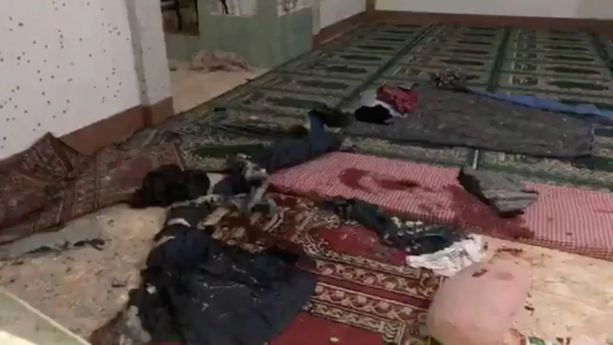 Bloodstains and debris seen on the floor after a grenade attack on a mosque in Zamboanga, Philippines, Jan. 30, 2019, in this still image taken from a video from social media. (Zamboanga Quick Response System/via Reuters)