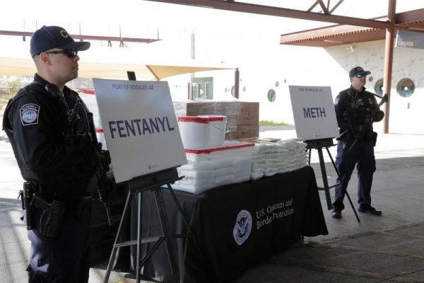 A display of fentanyl and meth seized by U.S. Customs and Border Protection officers at the Nogales Port of Entry at a press conference on Jan. 31, 2019. (U.S. Customs and Border Protection)