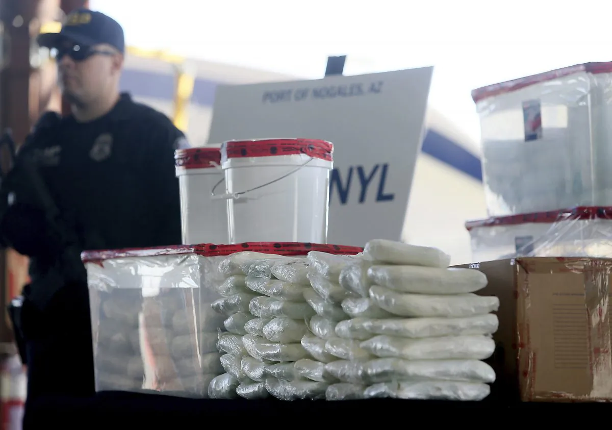 Fentanyl and methamphetamine seized by U.S. Customs and Border Protection officers at the Nogales Port of Entry, displayed during a press conference in Arizona on Jan. 31, 2019. (Mamta Popat/Arizona Daily Star via AP)