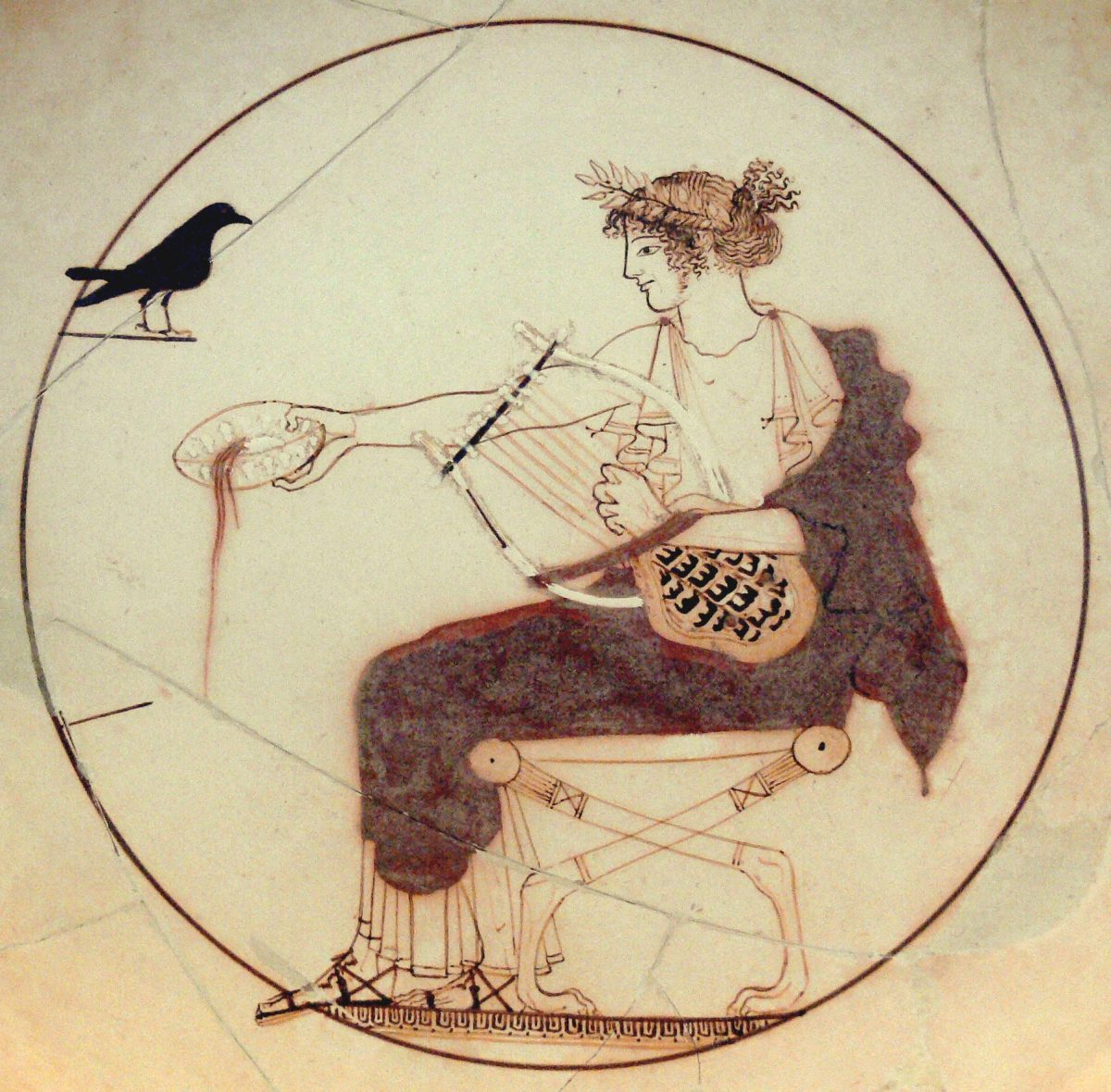 •	Apollo with the tortoise-shell lyre, on a fifth-century B.C. drinking cup or kylix. (CC BY-SA 2.0 de)