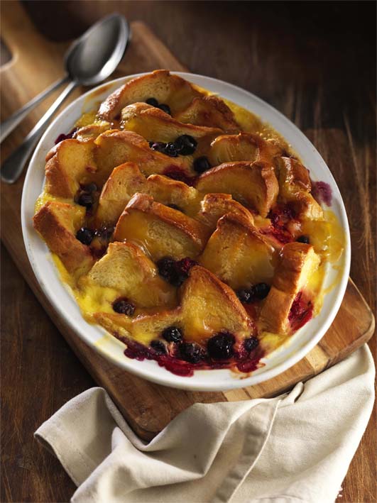 Berry and Lemon Curd Brioche pudding