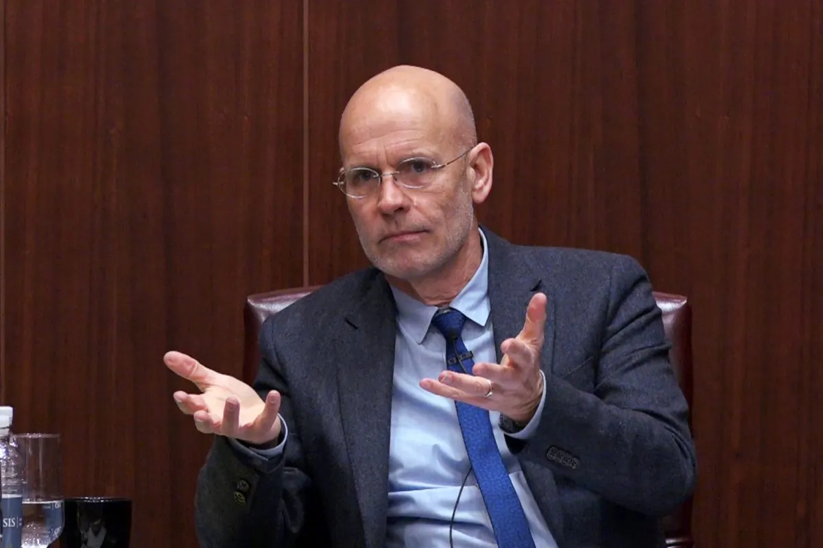 Clive Hamilton, co-author of “Hidden Hand,” speaks at the Center for Strategic and International Studies in “A Conversation on Chinese Influence in Australia and Beyond” in Washington on Oct. 18, 2018. (Wu Wei/Epoch Times)