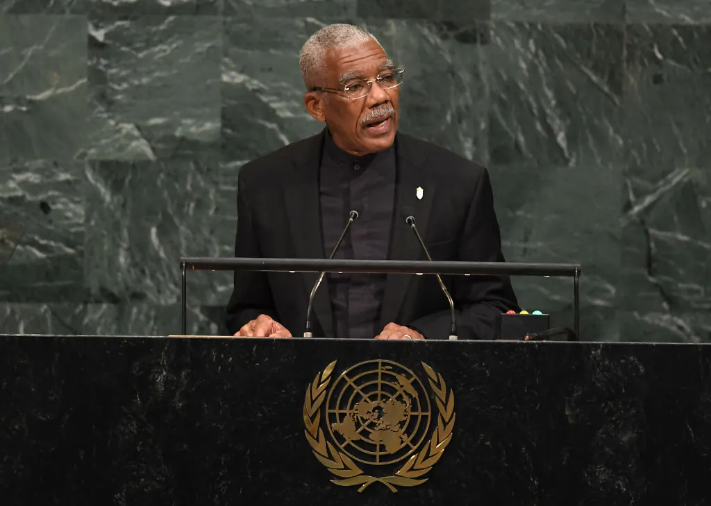 David Arthur Granger, President of Guyana, addresses the 72nd UN General Assembly at the U.N. in New York on Sept. 20, 2017.   (Angela Weiss/AFP/Getty Images)