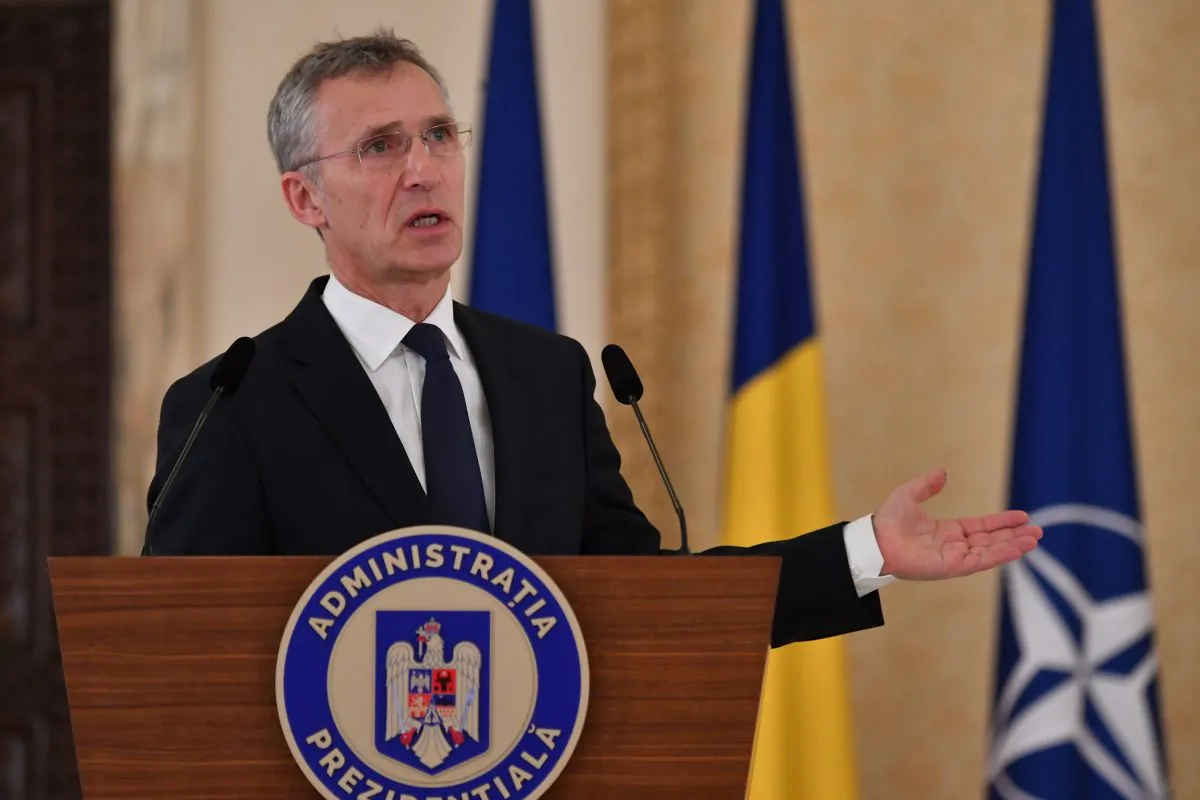 Nato's General Secretary Jens Stoltenberg speaks to the media at the Cotroceni palace, the Romanian Presidency headquarters in Bucharest, on Jan. 31, 2019. (Daniel Mihailescu/AFP/Getty Images)