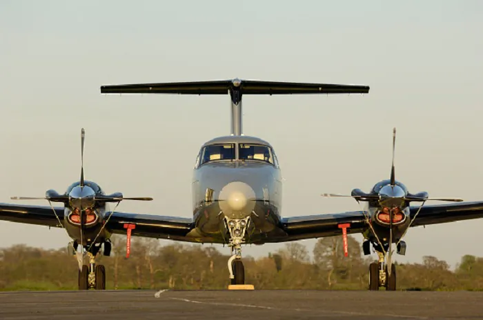 Synergy Aviation Beechcraft King Air B200 parked. (Aviation-images.com/UIG via Getty Images)
