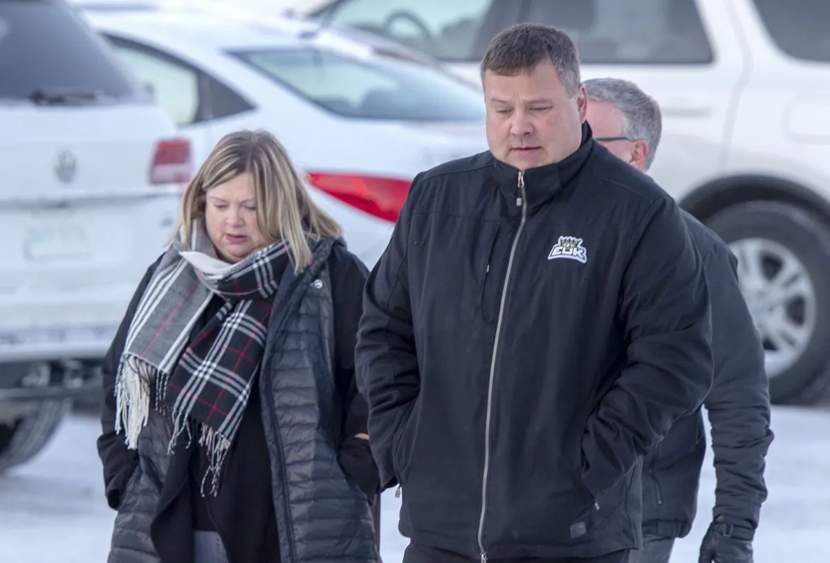 Scott Thomas, whose son Evan was killed in the crash, arrives for the sentencing hearing of Jaskirat Singh Sidhu in Melfort, Saskatchewan, on Jan. 28, 2019. (The Canadian Press/Ryan Remiorz)