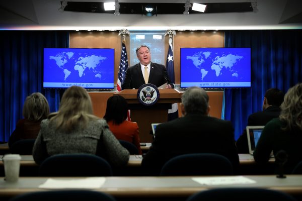 Secretary of State Mike Pompeo holds a news briefing