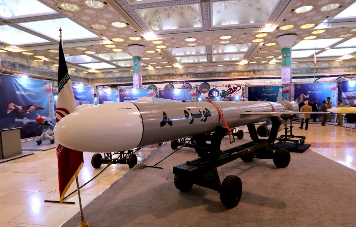 Hoveizeh, Iran's new cruise missile is shown during an exhibition in the capital Tehran on Feb. 2, 2019. (Atta Kenare/AFP/Getty Images)