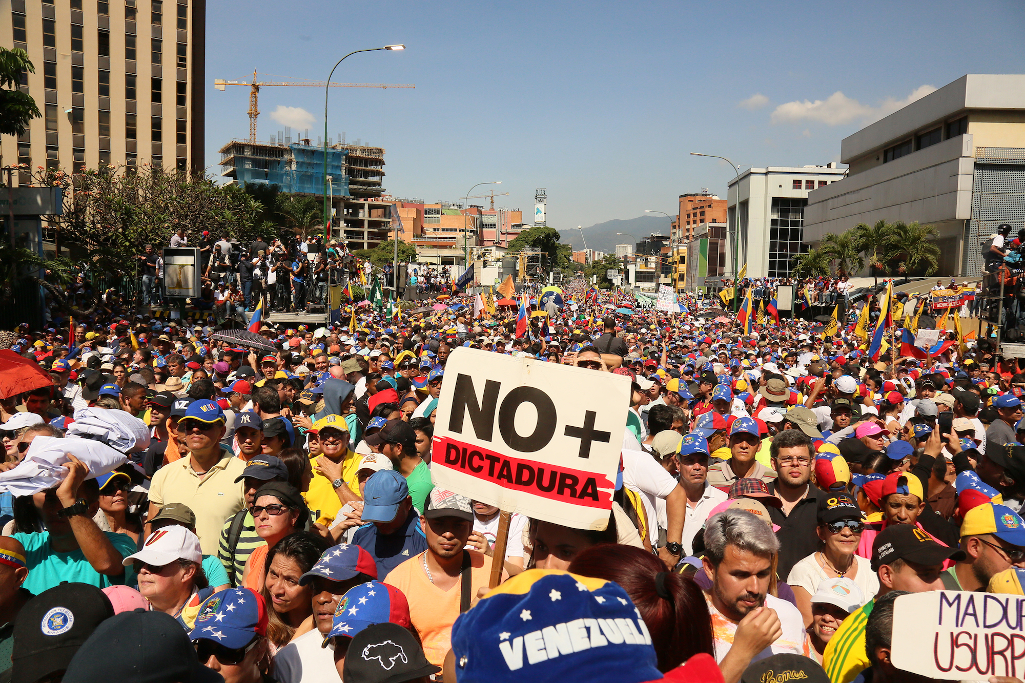 Demonstrators protest against the government of Nicolas Maduro on the main avenue of Las Mercedes, municipality of Baruta, on Feb. 2, 2019 in Caracas, Venezuela. (Edilzon Gamez/Getty Images)