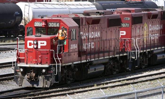 Canadian Pacific Railway locomotives are shunted around a marshalling yard in Calgary in a file photo. (Jeff McIntosh/The Canadian Press)