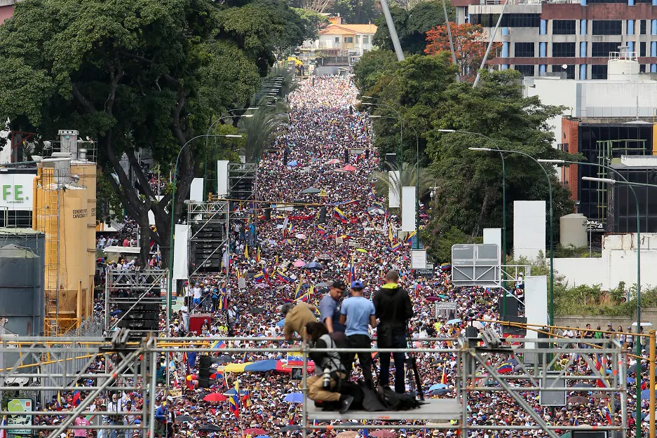 Demonstrators protest against the government of Nicolás Maduro in the streets of Caracas, Venezuela on Feb. 2, 2019. (Edilzon Gamez/Getty Images)