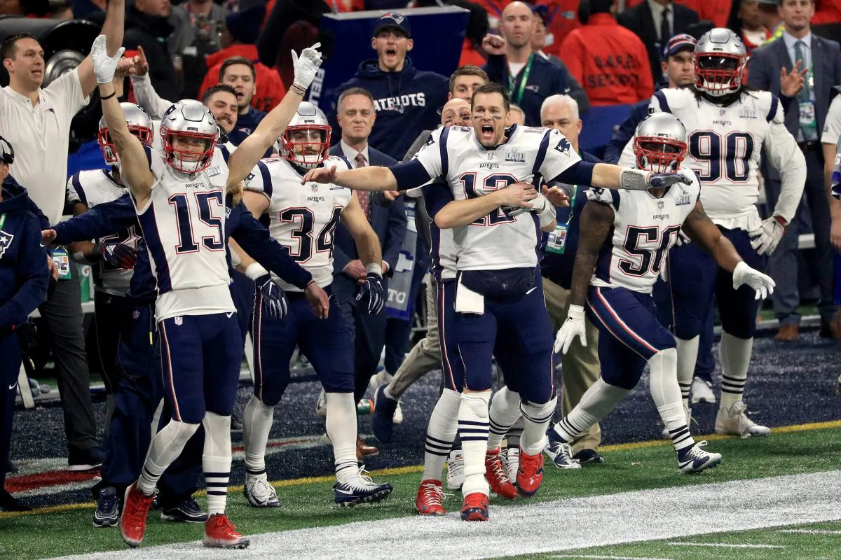 The New England Patriots celebrate after winning the Super Bowl LIII against the Los Angeles Rams. (Photo by Mike Ehrmann/Getty Images)