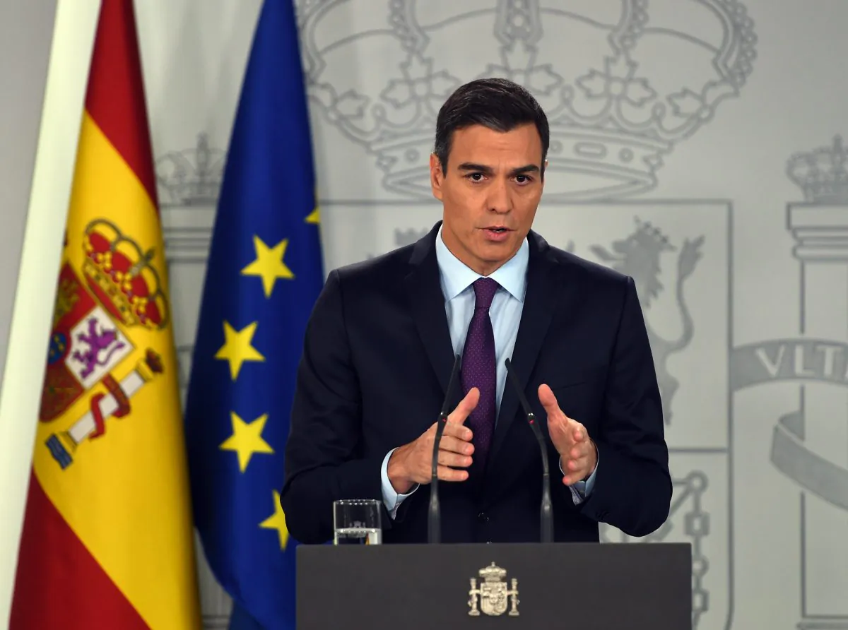 Spanish Prime Minister Pedro Sanchez makes an official statement on Venezuela at La Moncloa palace in Madrid on Feb. 4, 2019. (Pierre-Philippe Marcou/AFP/Getty Images)