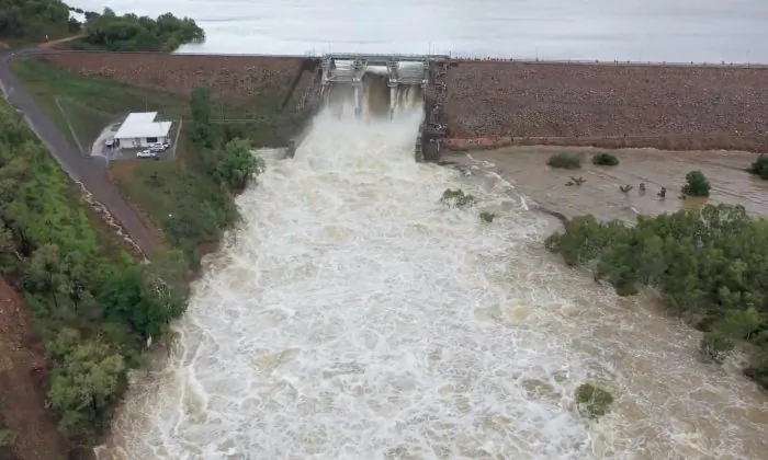 Ross River Dam at over 230 percent capacity in Far North Queensland, Australia. (Neilly Group Engineering/Storyful)