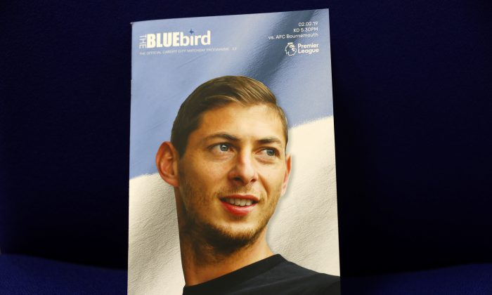 A match program book with a picture of Emiliano Sala on the cover in Cardiff, United Kingdom, on Feb. 2, 2019. (Michael Steele/Getty Images)