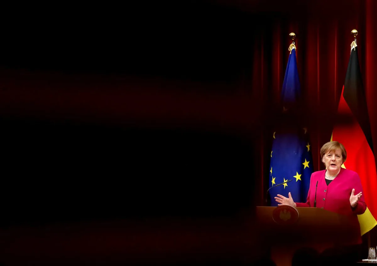 German Chancellor Angela Merkel at a joint news conference with Japan's Prime Minister Shinzo Abe in Tokyo, on Feb. 4, 2019. (Kim Kyung-hoon/Reuters)