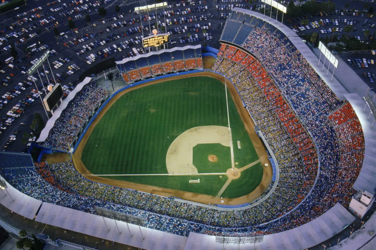 File photo showing a general view of Dodger Stadium, home of the Los Angeles Dodgers during a game in the 1990 MLB season at Chavez Ravine in Los Angeles, Calif. (Getty Images)