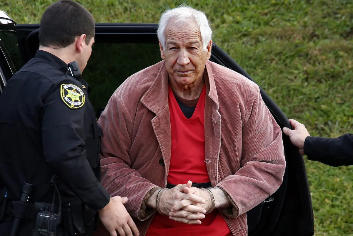 Former Penn State University assistant football coach Jerry Sandusky arrives for an appeal hearing at the Centre County Courthouse in Bellefonte, Pa., on Oct. 29, 2015.(Gene J. Puskar/AP Photo)