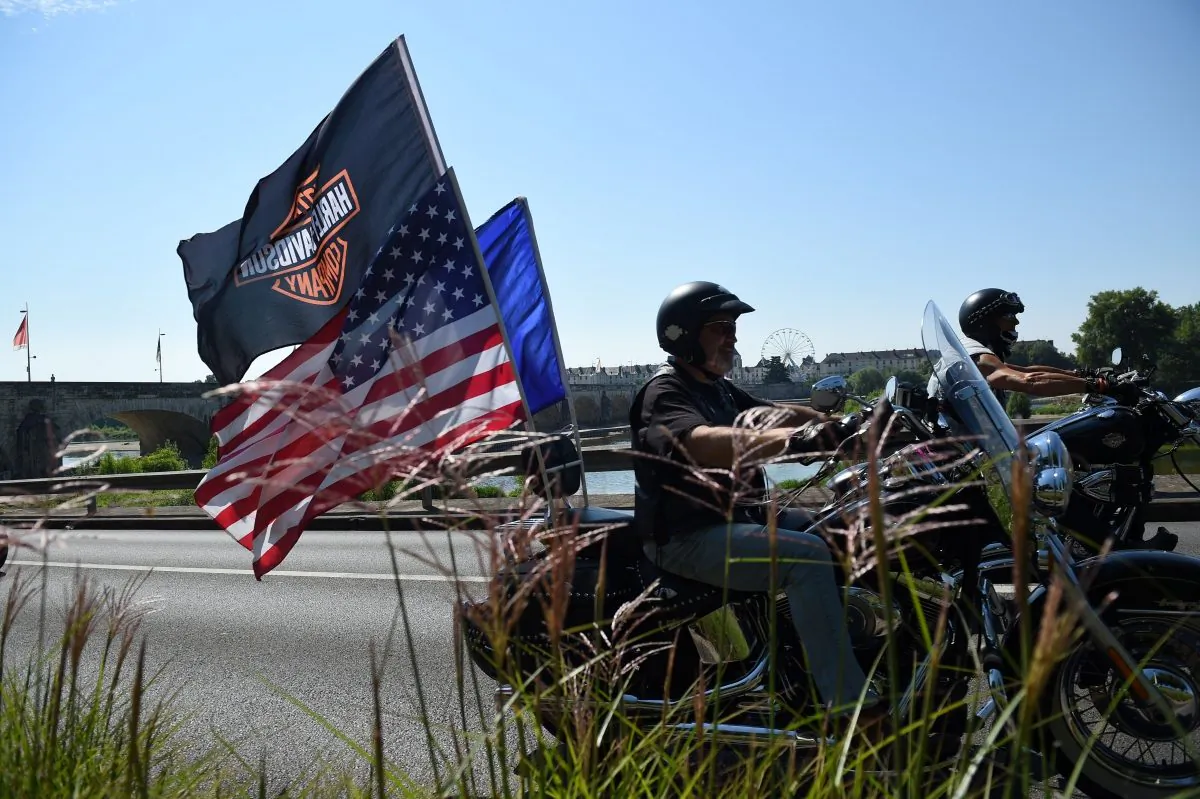 Harley Davidson bikers arrive for the American Tours Festival in Tours, France on July 15, 2018. (Guillaume Souvant/Getty Images)