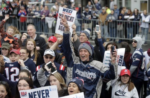 Fans wait for the New England Patriots parade 