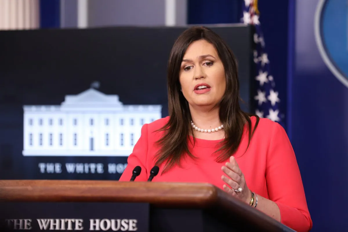 White House Press Secretary Sarah Sanders speaks during a press briefing at the White House in Washington on Jan. 28, 2019. (Holly Kellum/NTD)