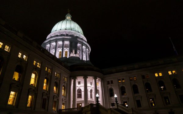 The Wisconsin State Capitol where late night debate is taking place over contentious legislation