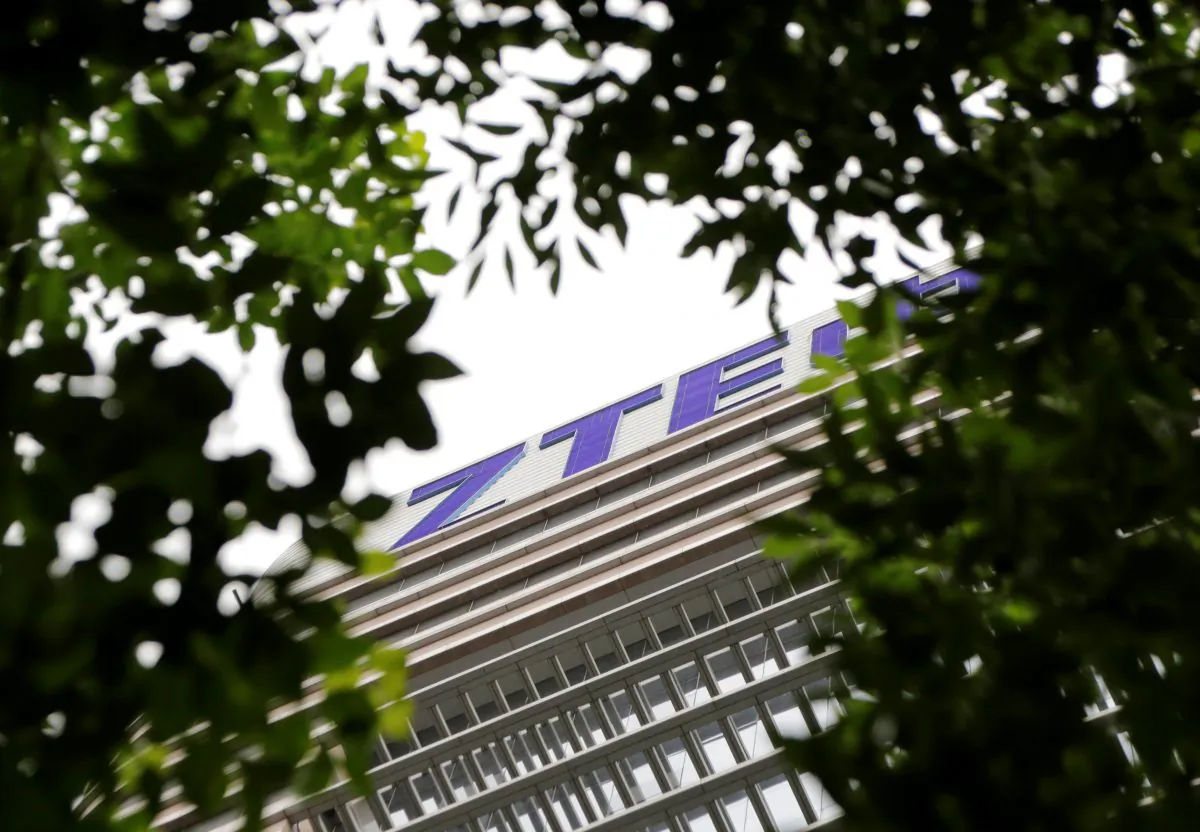 The logo of China's ZTE Corp is seen on the ZTE Beijing research and development center in Beijing on June 13, 2018. (Jason Lee/Reuters)