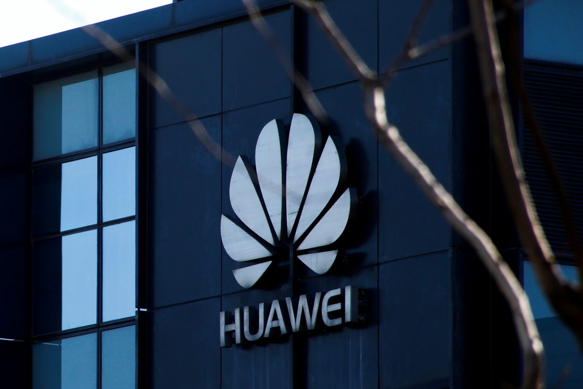 Huawei logo on a building