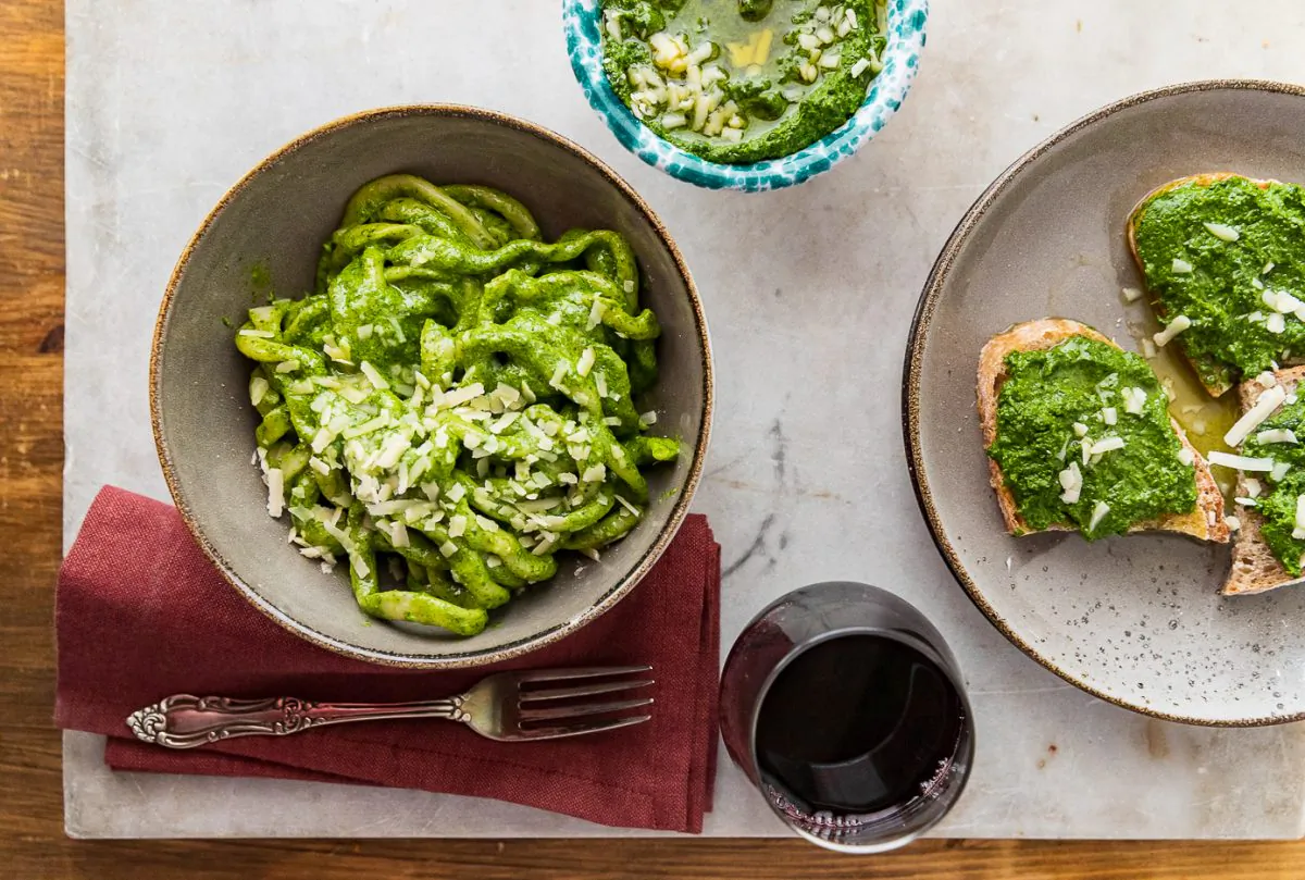 Cavolo nero and almond pesto. (Giulia Scarpaleggia)