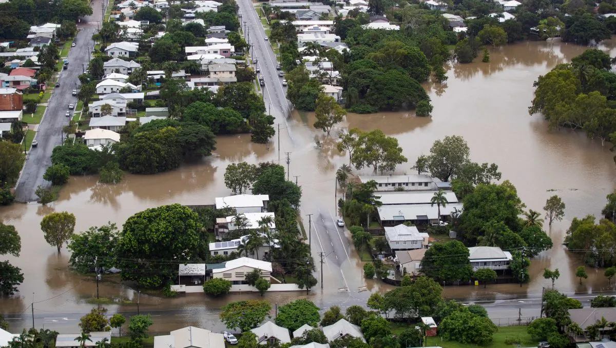 An aerial view shows flood waters in the suburb of Hyde Park, Townsville, North Queensland, Australia, on Feb. 4, 2019. (AAP Image/Dave Acree/via REUTERS)