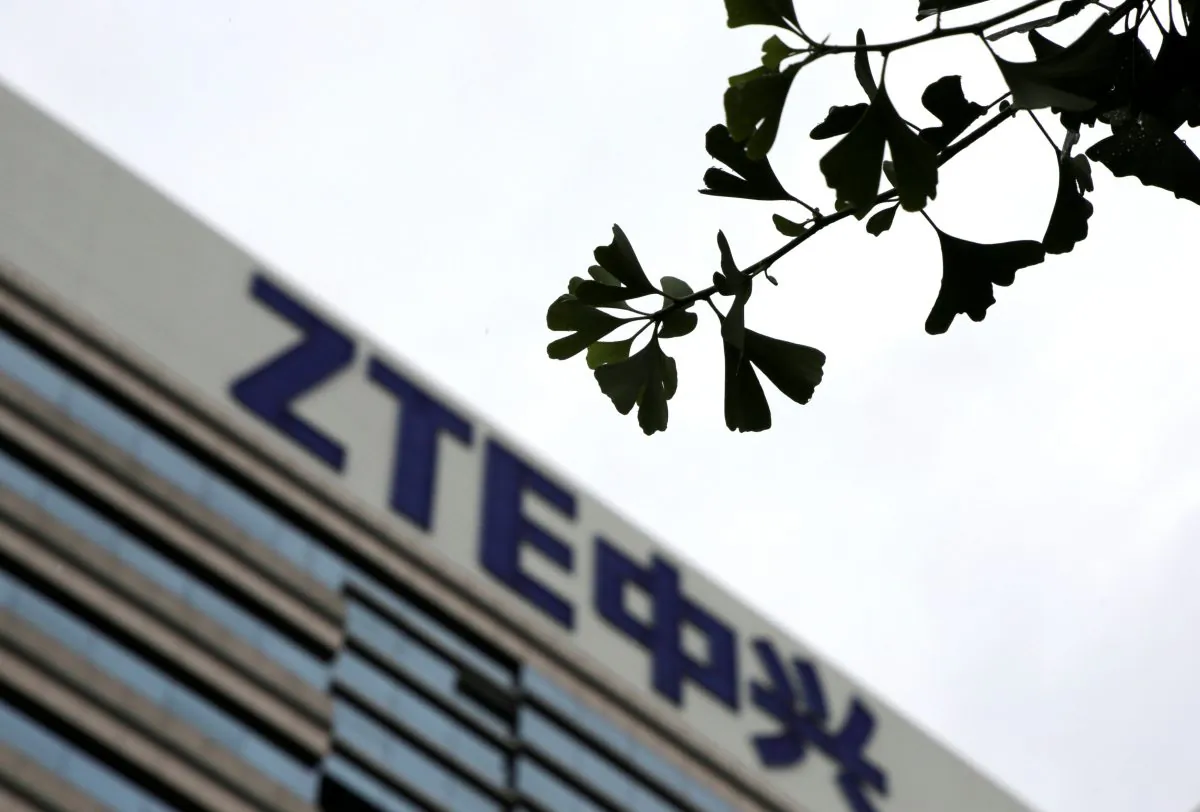 The logo of China's ZTE Corp is seen on the building of ZTE Beijing research and development center in Beijing on June 13, 2018. (Jason Lee/Reuters)