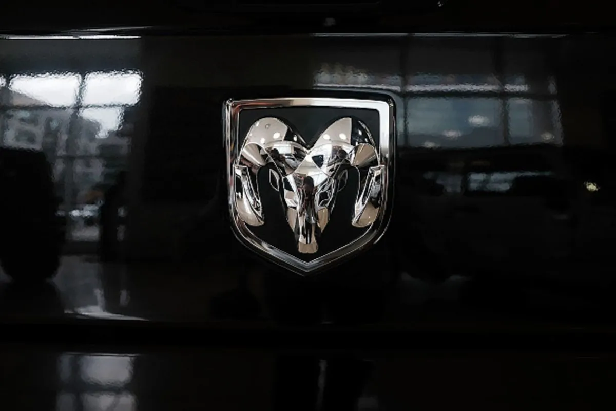 A RAM truck logo is displayed on a truck at a Manhattan Fiat Chrysler dealership in New York City. on July 23, 2018.  (Spencer Platt/Getty Images)