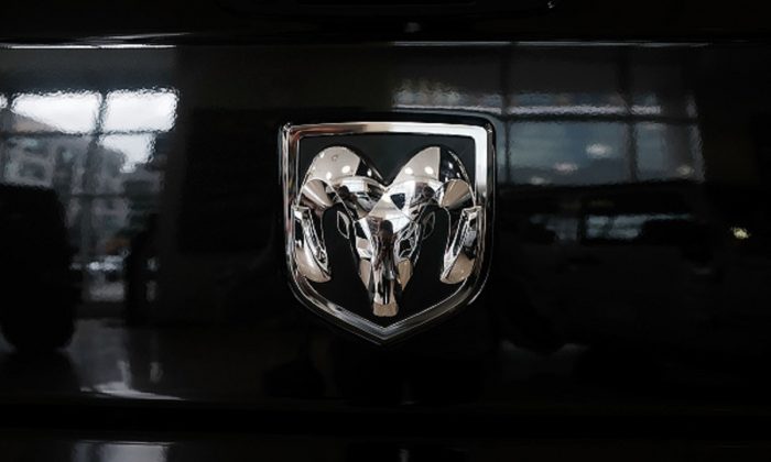 A RAM truck logo is displayed on a truck at a Manhattan Fiat Chrysler dealership in New York City. on July 23, 2018.  (Spencer Platt/Getty Images)