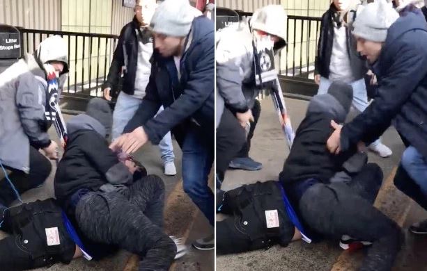 Three men wrestled on a New York City subway platform before one whipped out a gun and shot another on Feb. 3, 2019. The shooting suspect is reportedly a member of the notorious MS-13 gang. (Bidur Bista/Facebook)