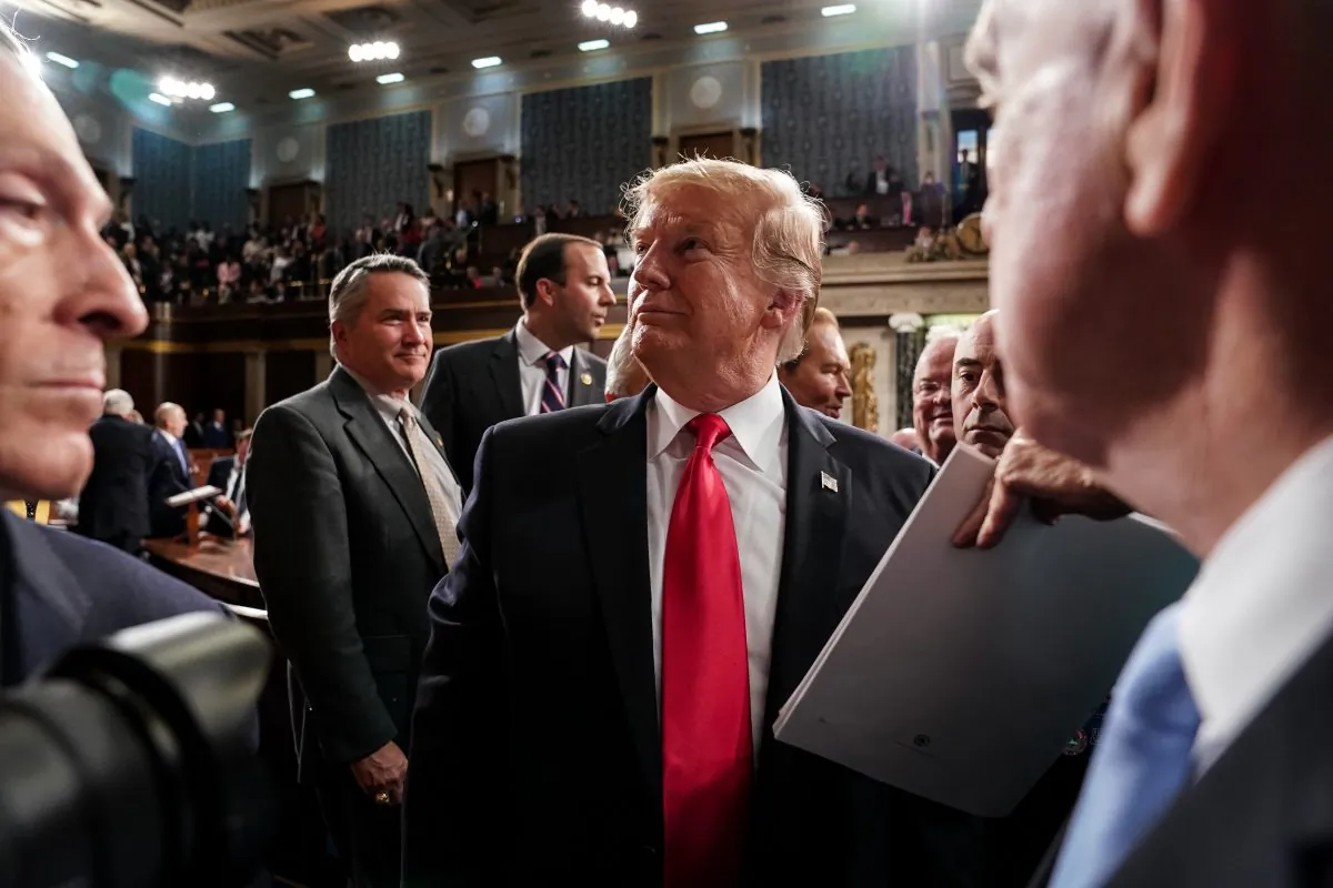 President Donald Trump departs the chamber of the U.S. House of Representatives after delivering the State of the Union address at the U.S. Capitol Building in Washington on Feb. 5, 2019. (Doug Mills-Pool/Getty Images)