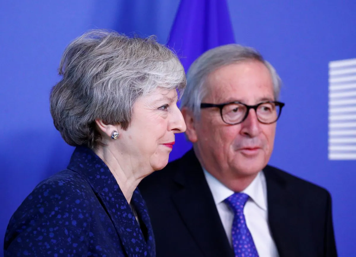 European Commission President Jean-Claude Juncker meets with British Prime Minister Theresa May in Brussels on Feb. 7, 2019. (Francois Lenoir/Reuters)