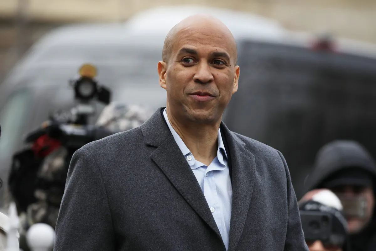 US Senator Cory Booker (D-NJ) announces his run for US president in 2020, on February 1, 2019, outside his home in Newark, New Jersey. DOMINICK REUTER/AFP/Getty Images