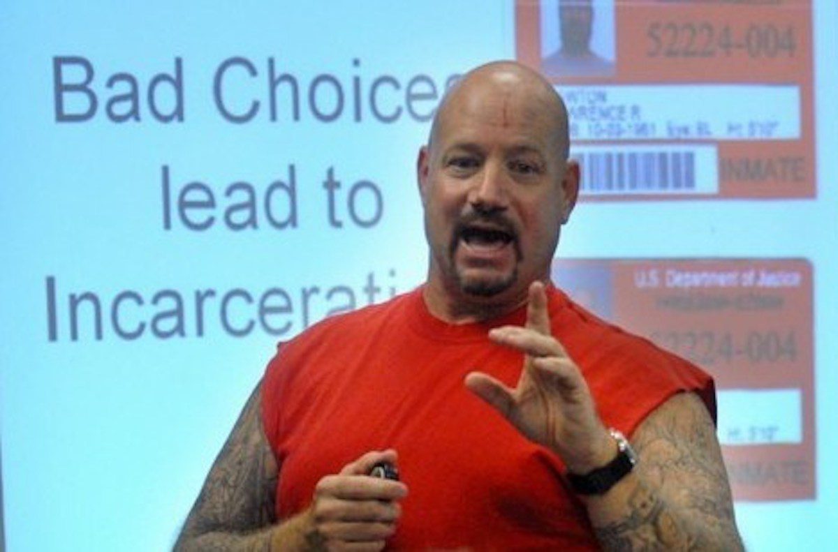 Larry Lawton speaking during his Reality Check program, which aims to keep young people out of prison. (Courtesy of Larry Lawton)