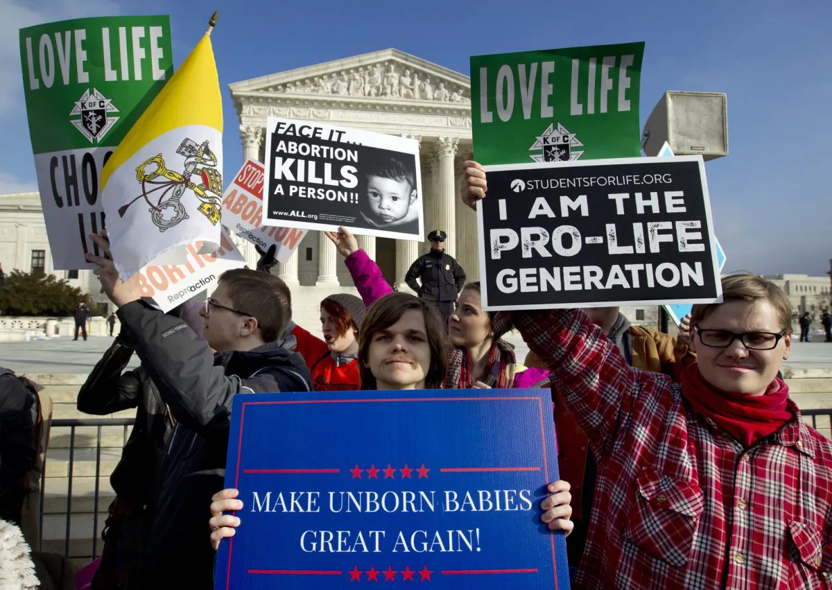 Anti-abortion activists protest outside of the U.S. Supreme Court, during the March for Life in Washington. on Jan. 18, 2019. (Jose Luis Magana/AP Photo)