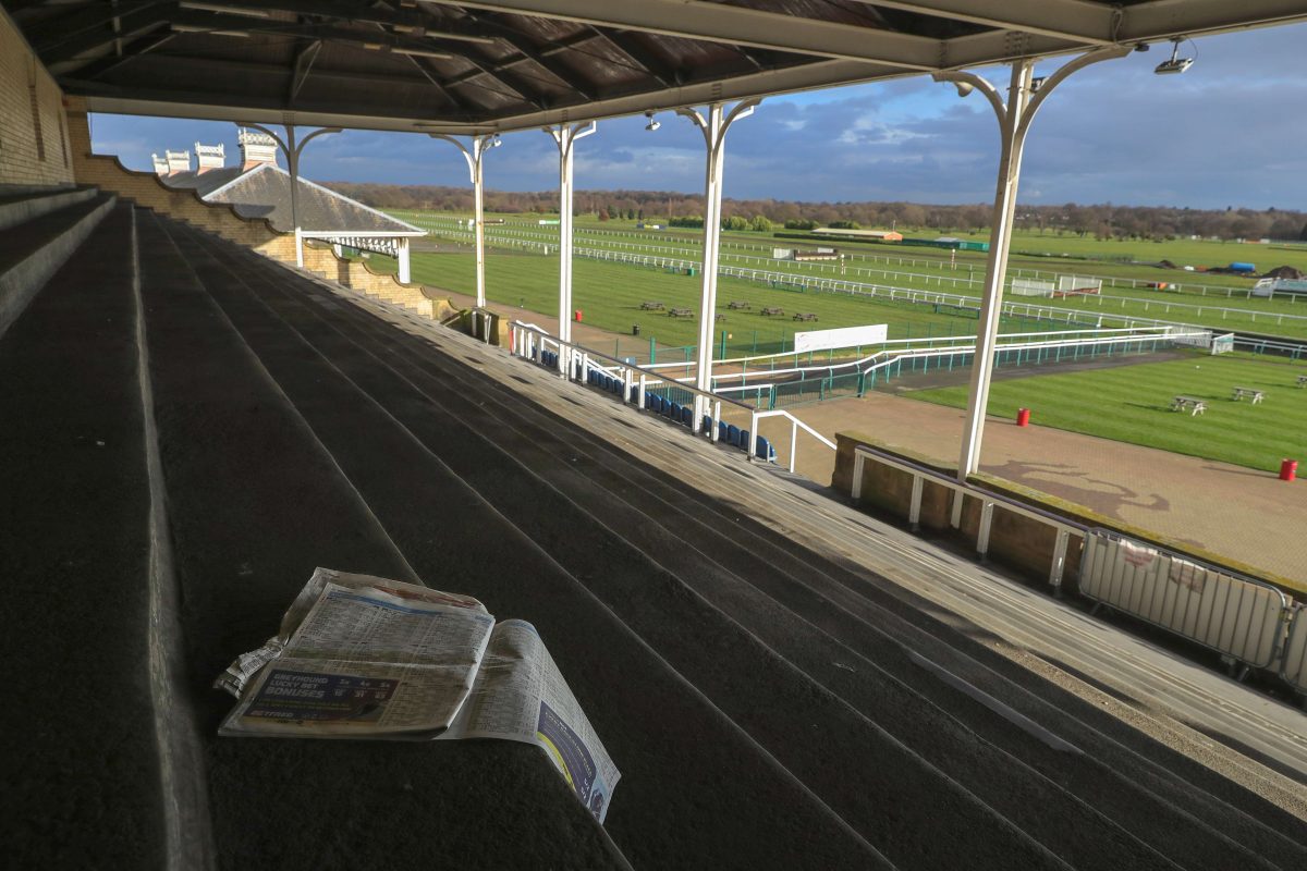 Empty terraces and stands at Doncaster Racecourse
