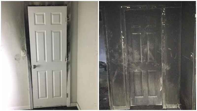 Two pictures of the same door posted on Jan. 29, 2019. (New Fairfield Volunteer Police Department)