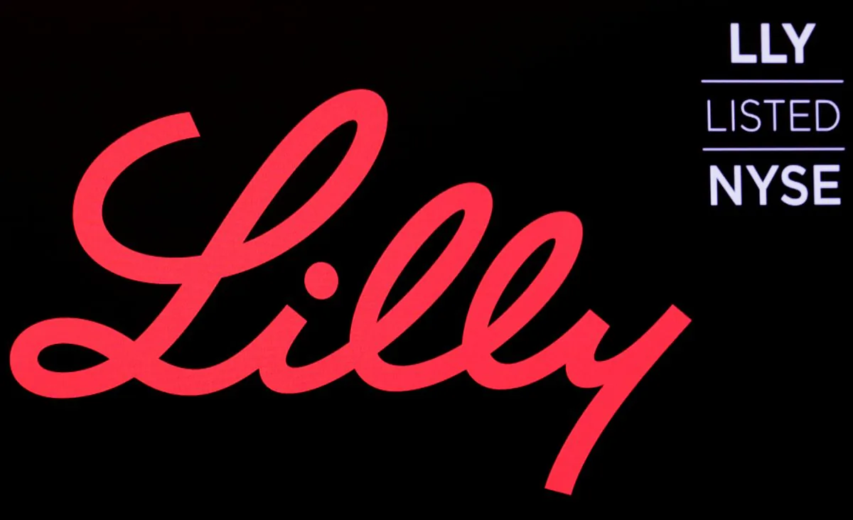 The logo and ticker for Eli Lilly and Co. are displayed on a screen on the floor of the New York Stock Exchange (NYSE) in New York, on May 18, 2018. (Brendan McDermid/Reuters)