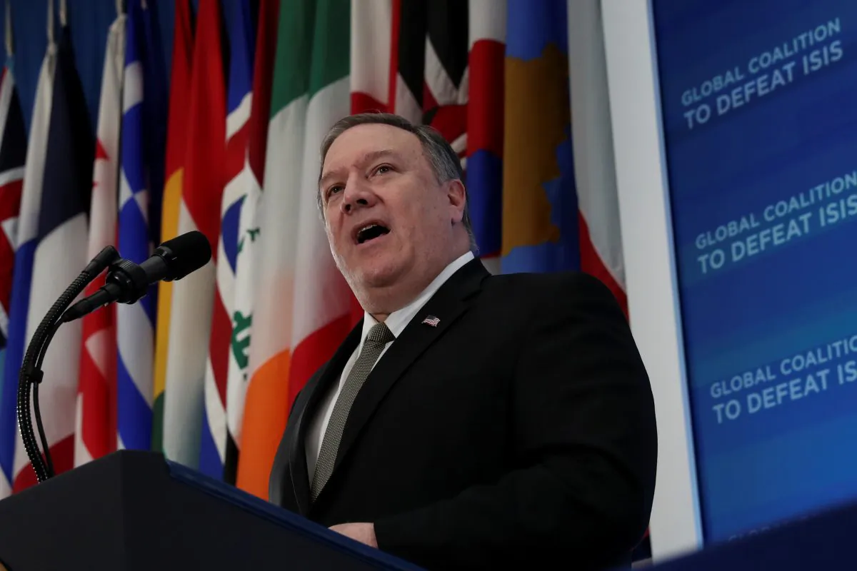 U.S. Secretary of State Mike Pompeo delivers remarks to foreign ministers from the Global Coalition to Defeat ISIS at the State Department in Washington, U.S. on Feb. 6, 2019. (Leah Millis/Reuters)
