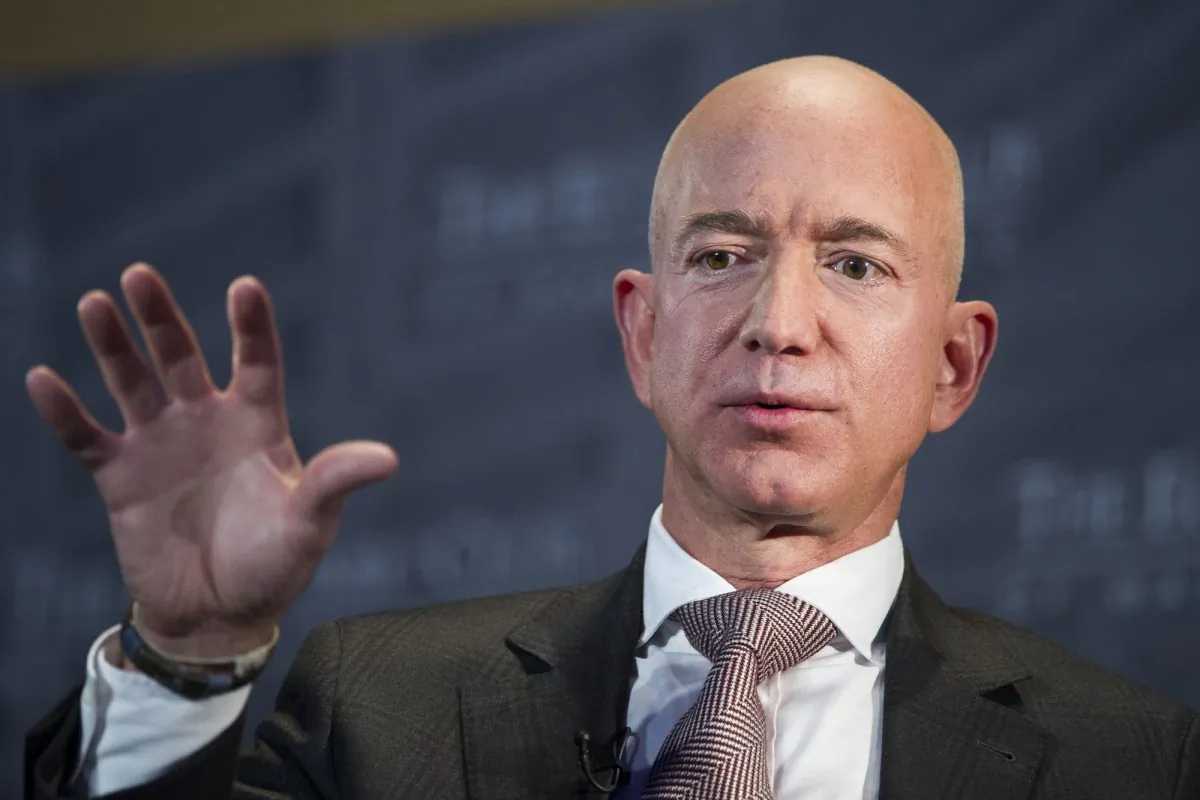 Jeff Bezos, Amazon founder and CEO, speaks at The Economic Club of Washington's Milestone Celebration in Washington, on Sept. 13, 2018. (Cliff Owen/AP Photo)