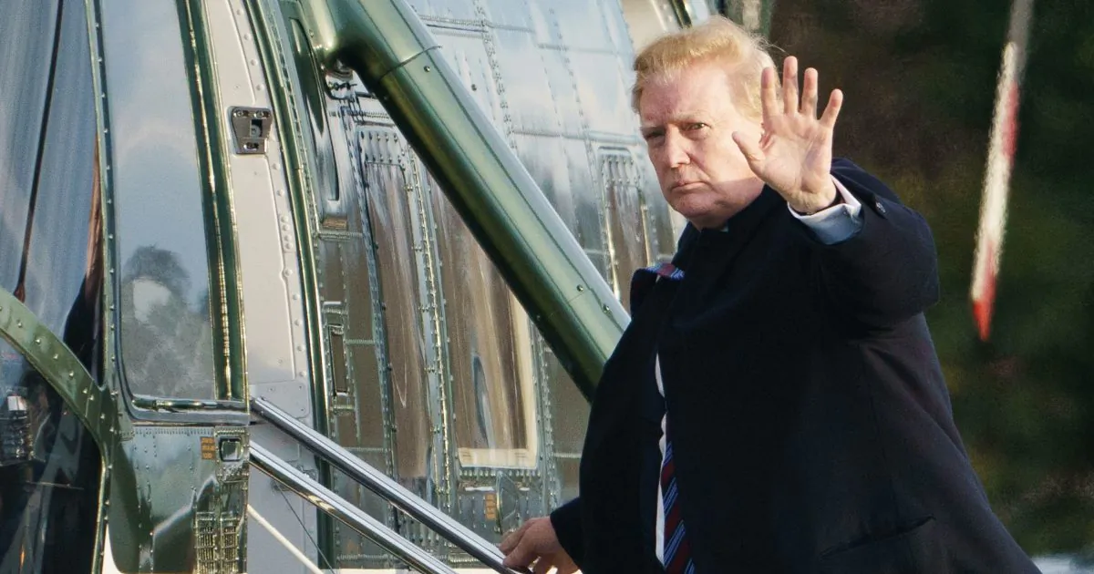 President Donald Trump boards Marine One upon departure from Walter Reed National Military Medical Center in Bethesda, Maryland on Feb. 8, 2019.(Mandel Ngan/AFP/Getty Images)