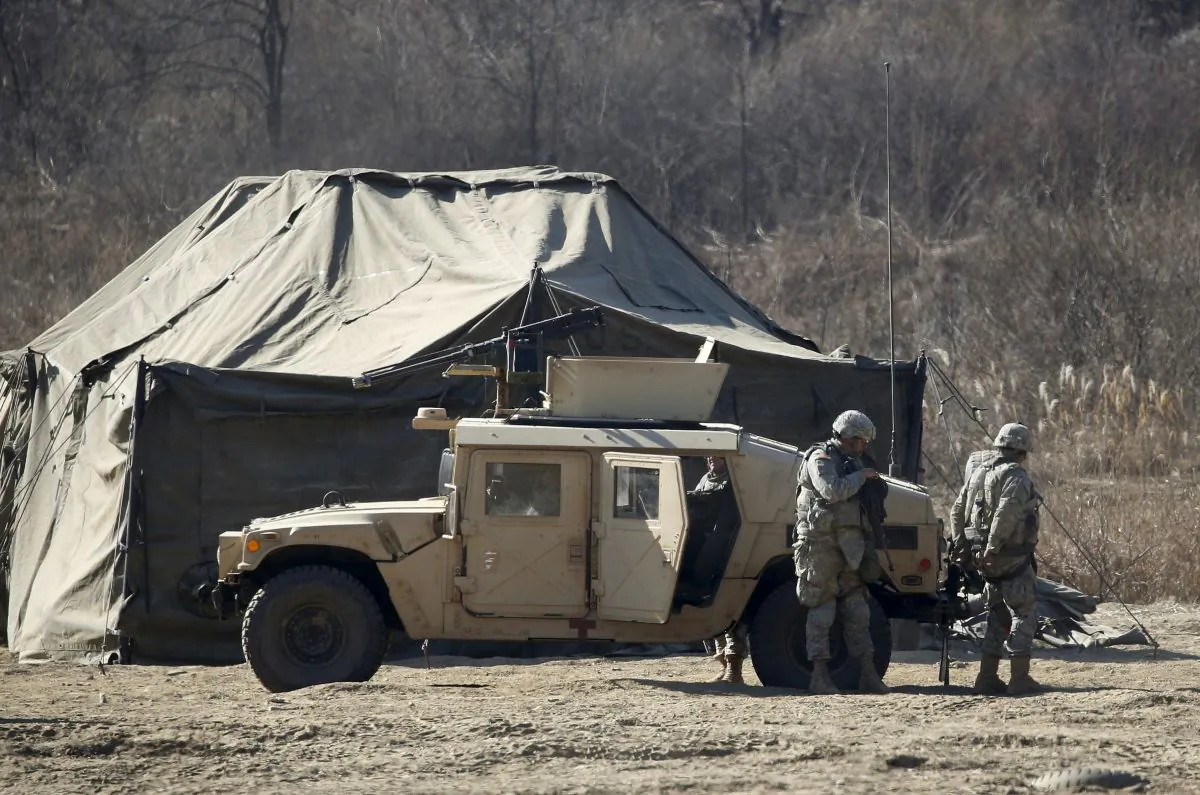 U.S. Army soldiers take part in a military exercise at a training field near the demilitarized zone separating the two Koreas in Paju, South Korea, Feb. 7, 2016. (Kim Hong-Ji/Reuters)